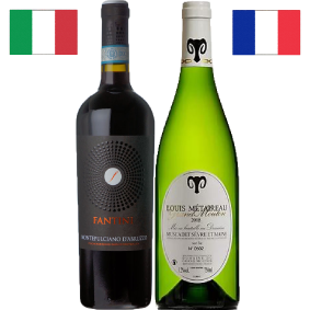 【限定1セット】白は甲殻類と一緒に、赤は濃厚でフルーティ、お肉と。 ファンティーニ モンテプルチャーノ ダブルッツォ、ミュスカデ“グラン・ムートン”白