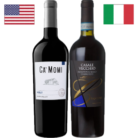 【限定2セット】有名な赤ワイン！濃厚でまろやか。お肉に合わせて。カモミ メルロー ナパ・ヴァレー、カサーレ ヴェッキオ モンテプルチャーノ ダブルッツォ